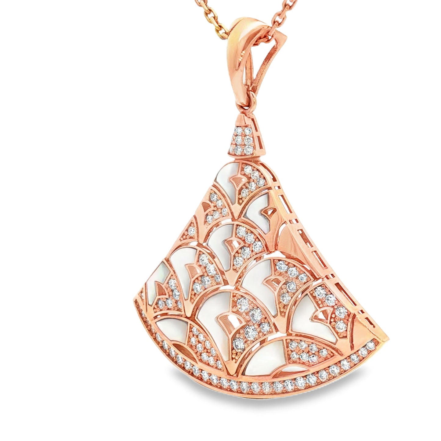 18K Rose Gold Fan-Inspired Pendant – 1.47ct Diamond