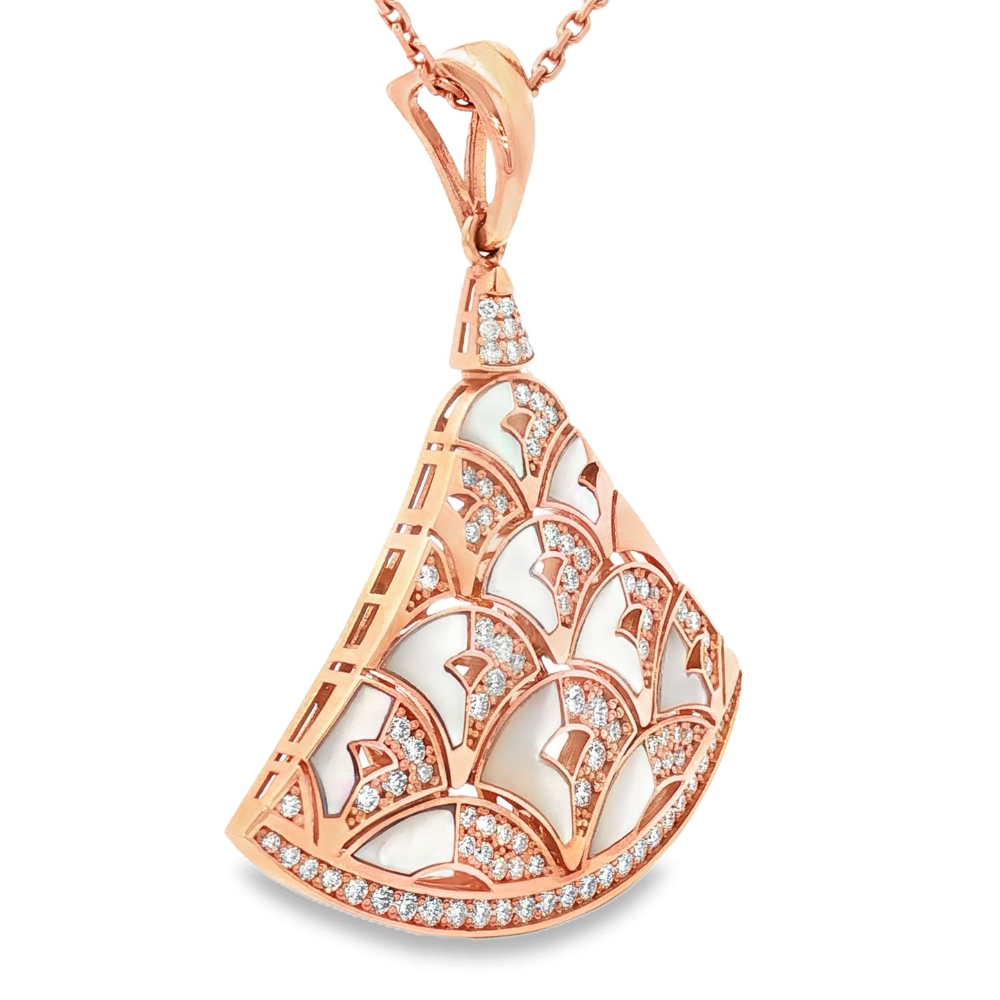 18K Rose Gold Fan-Inspired Pendant – 1.47ct Diamond