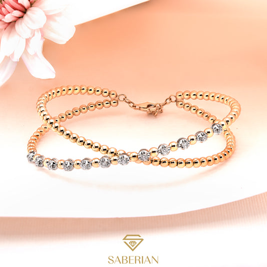 Golden Bead Bracelet with Diamond Accents