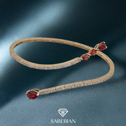 Elegant Open Bangle with Ruby and Diamond Accents