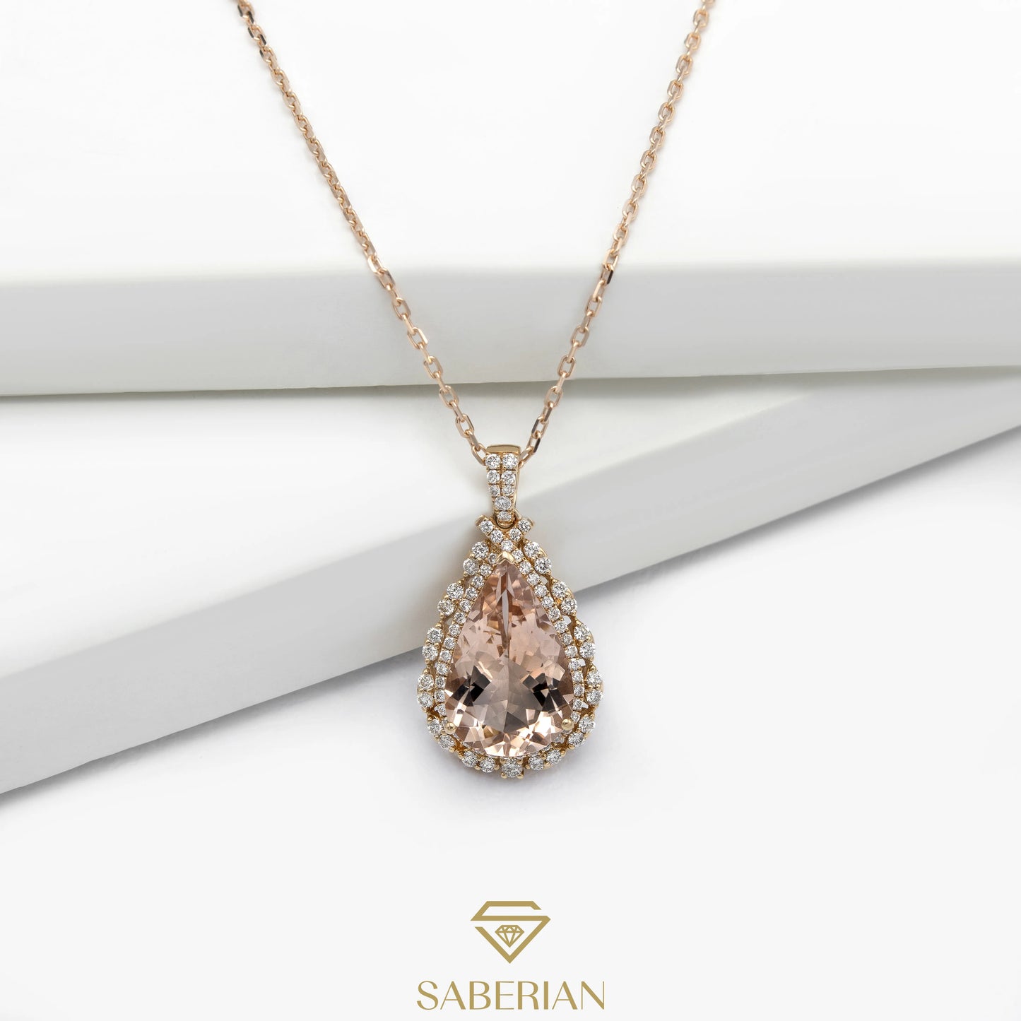 Rose Halo Morganite Pendant