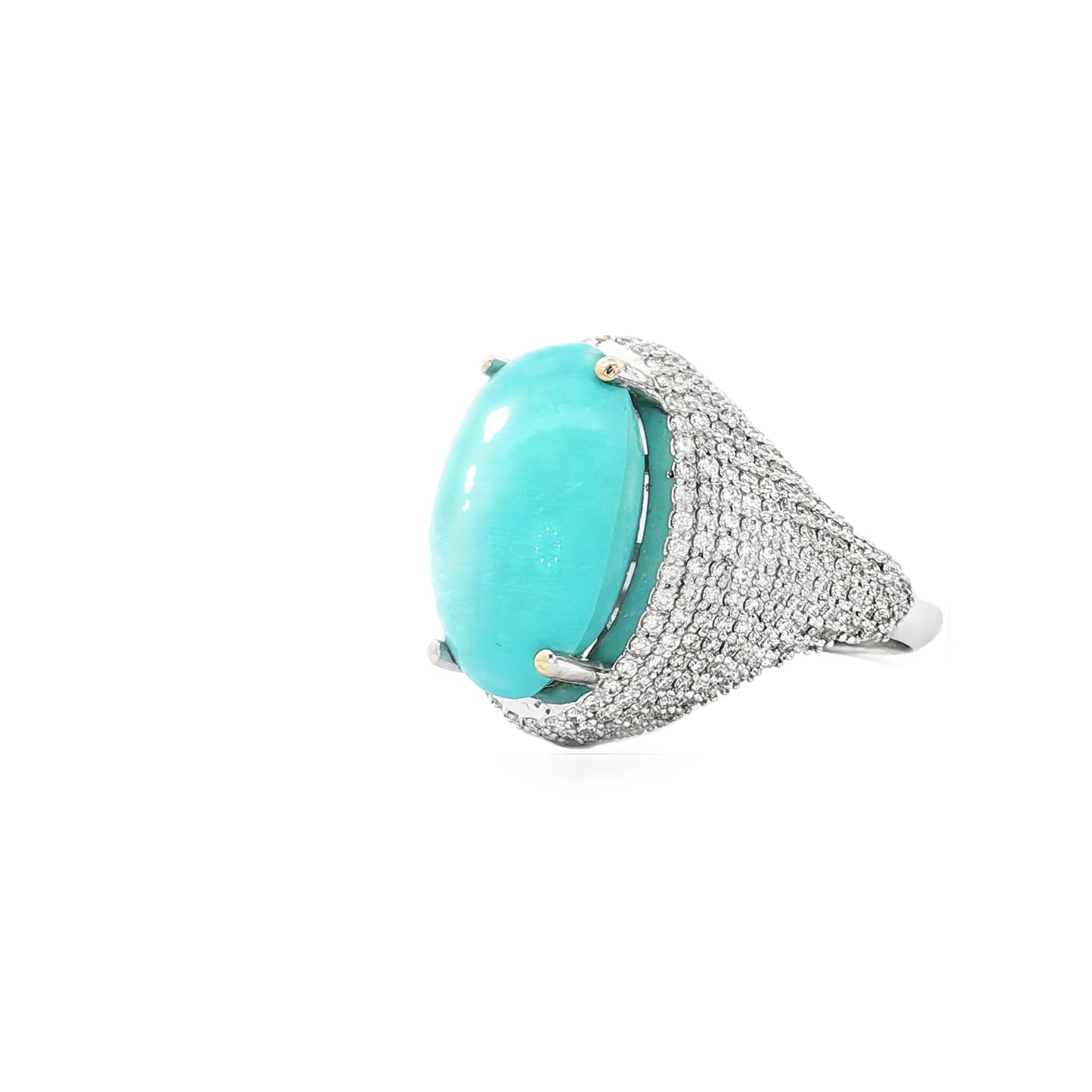 Firouza (Turquoise) Ring with Diamonds – 8.77ct Center Stone