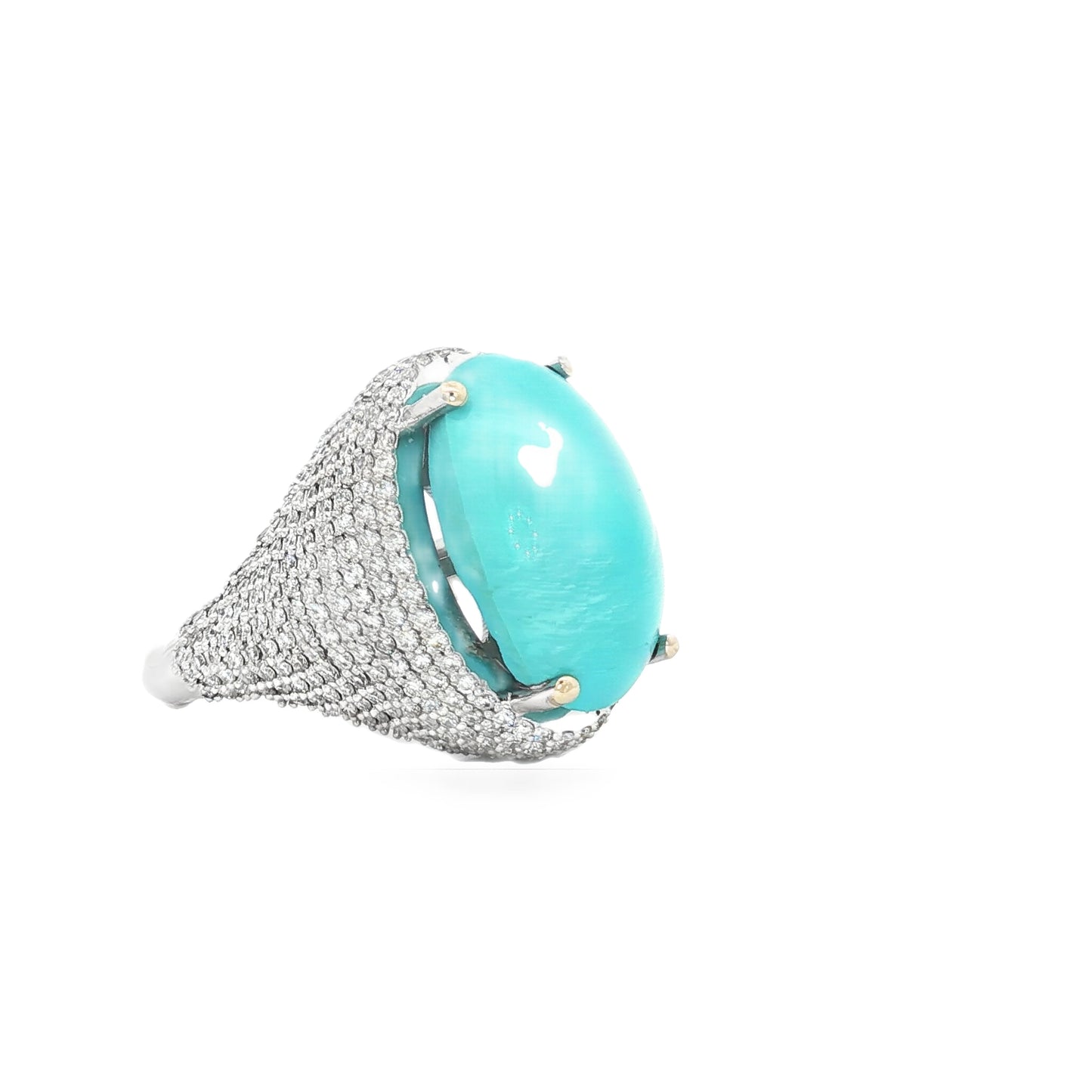 Firouza (Turquoise) Ring with Diamonds – 8.77ct Center Stone