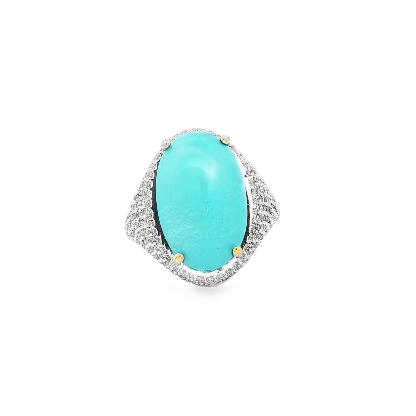 Firouza (Turquoise) Ring with Diamonds – 8.77ct Center Stone