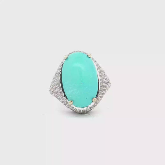 Firouza (Turquoise) Ring with Diamonds – 8.77ct Center Stone